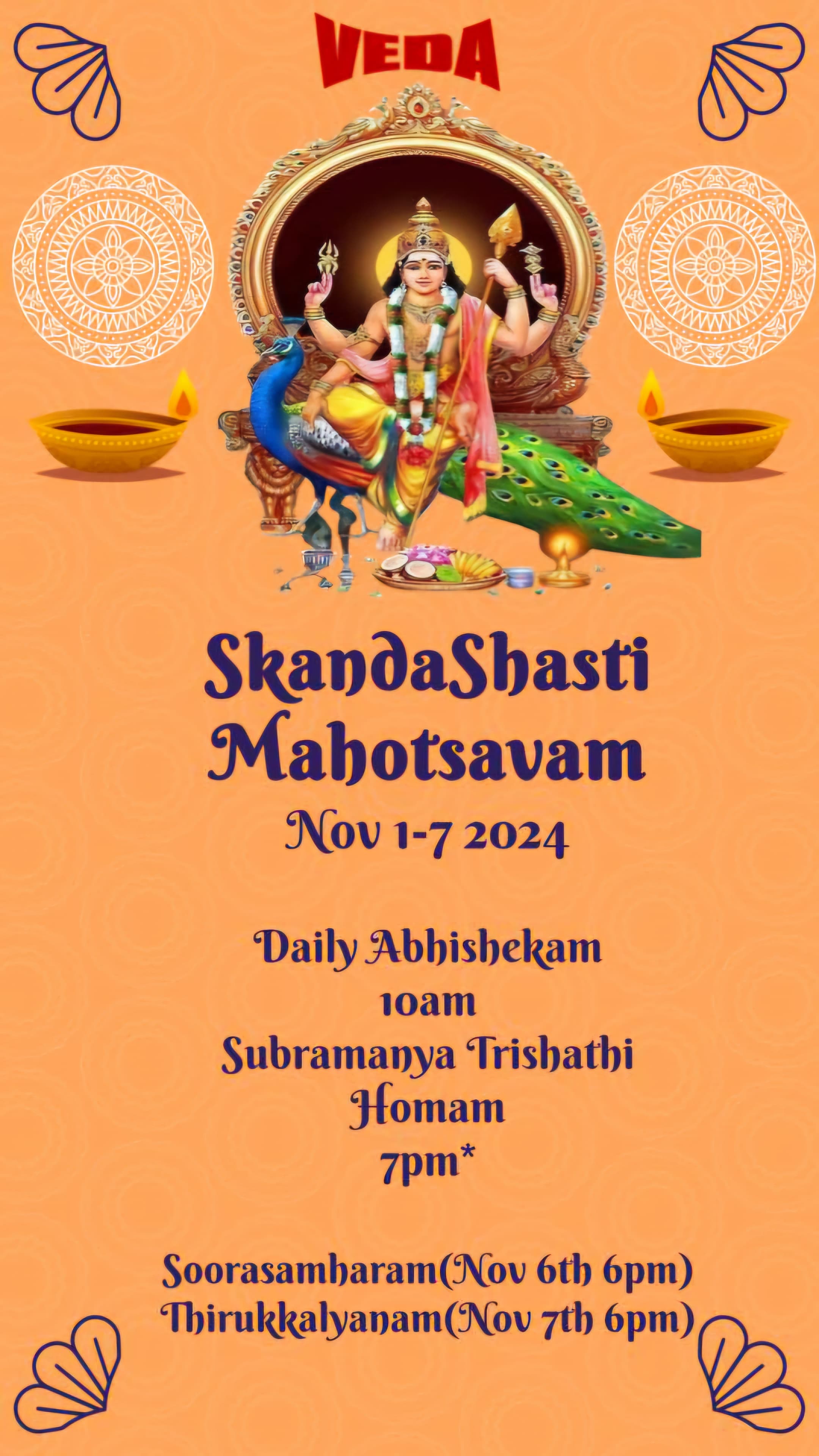 Skanda Shashti Mahotsavam -Nov 1-7